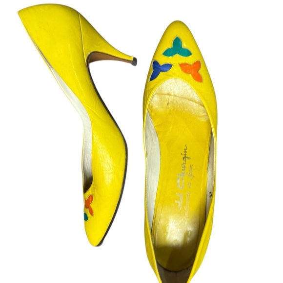 Arnold Churgin Size 9 vintage Yellow and Blue Geometric Pattern Heels GUC - Picture 2 of 10